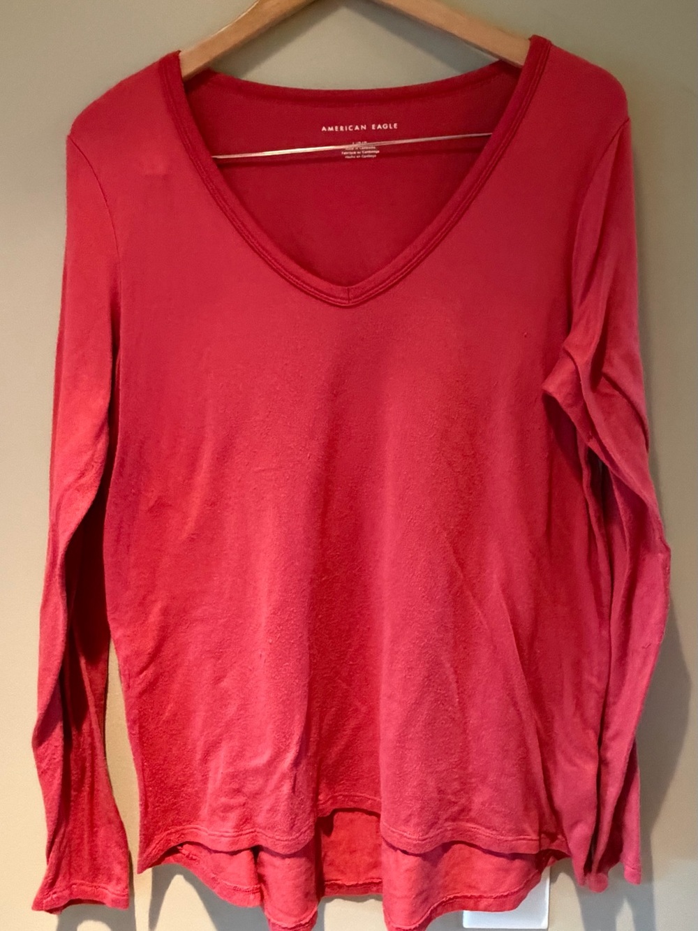 American Eagle Pinkish Orange V-Neck fuzzy Long Sleeve Top large
